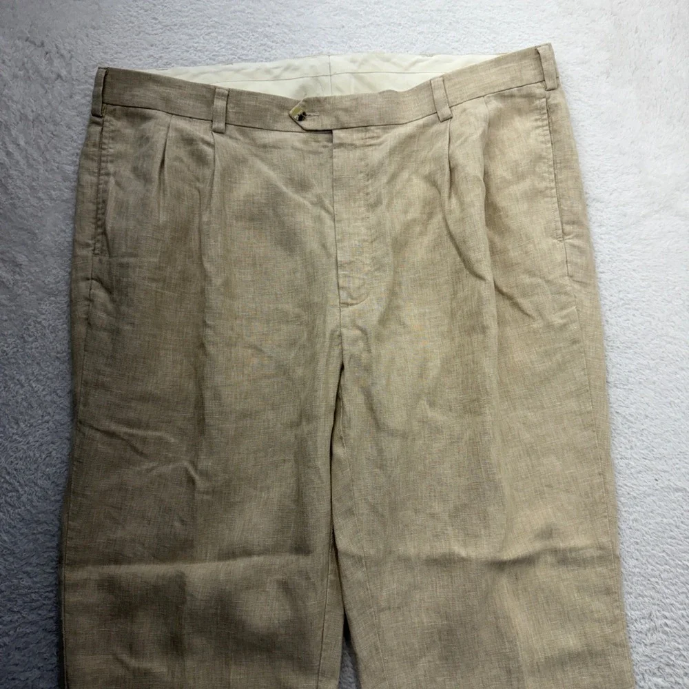 Jos A Bank Travelers Collection 100% Linen Pleated Pants Tan Beige 40x30 Mens